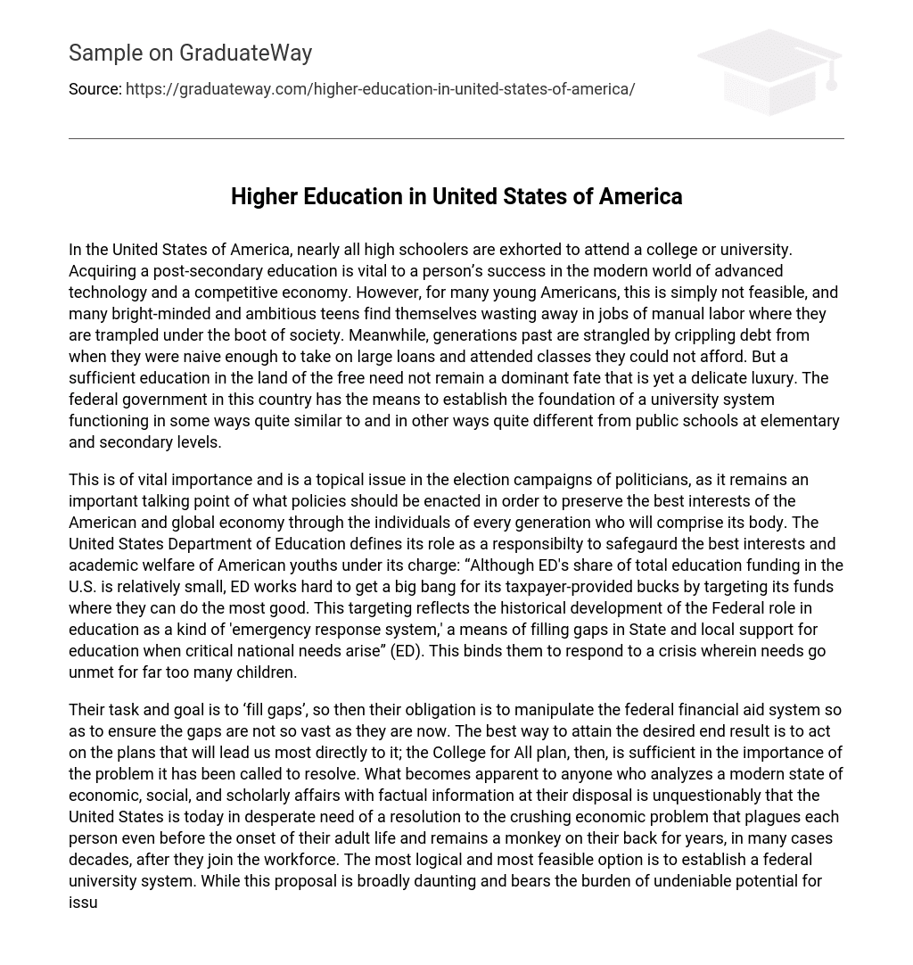 Higher Education in United States of America