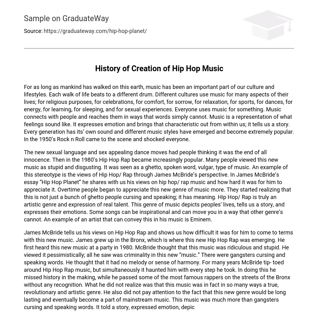 History of Creation of Hip Hop Music Analysis
