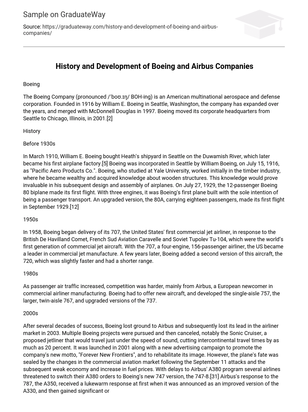 History and Development of Boeing and Airbus Companies Comparison