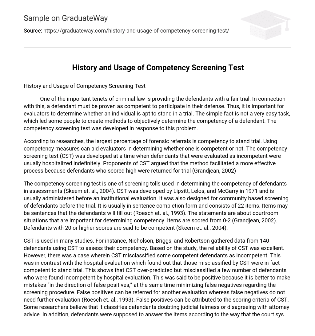 History and Usage of Competency Screening Test