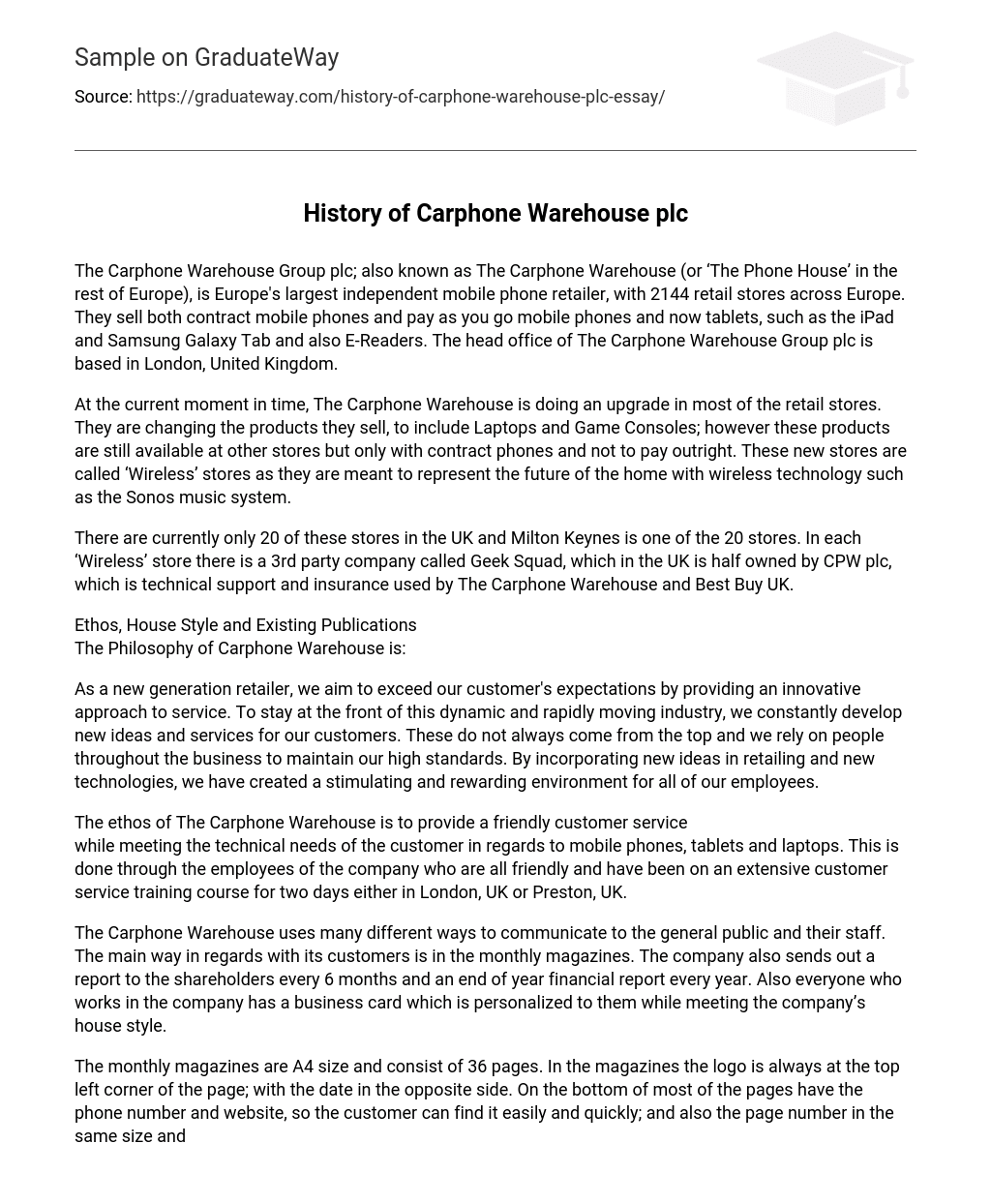 History of Carphone Warehouse plc