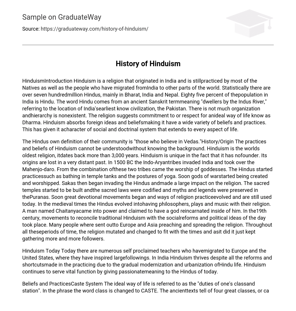 long essay about hinduism