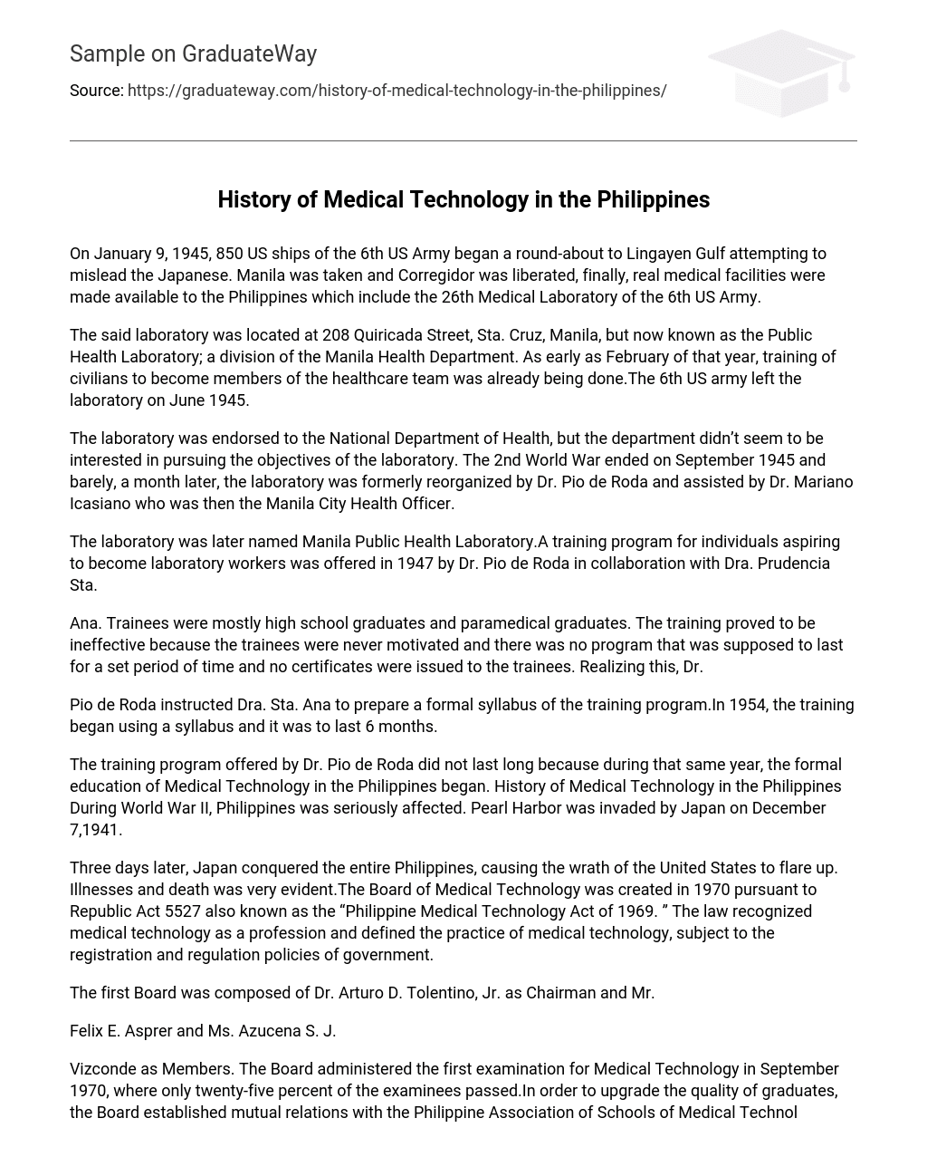 History of Medical Technology in the Philippines