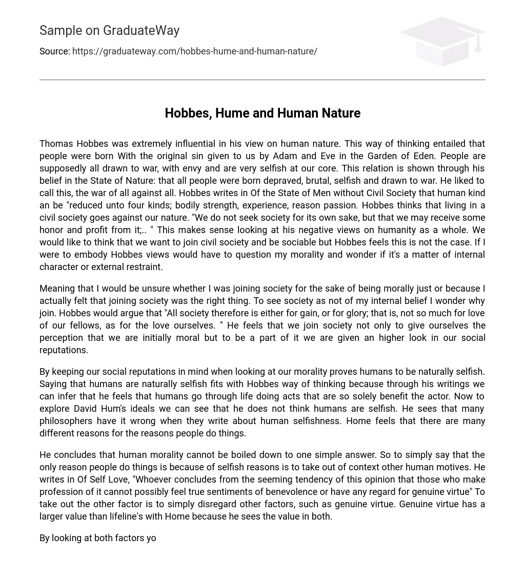 Hobbes, Hume and Human Nature