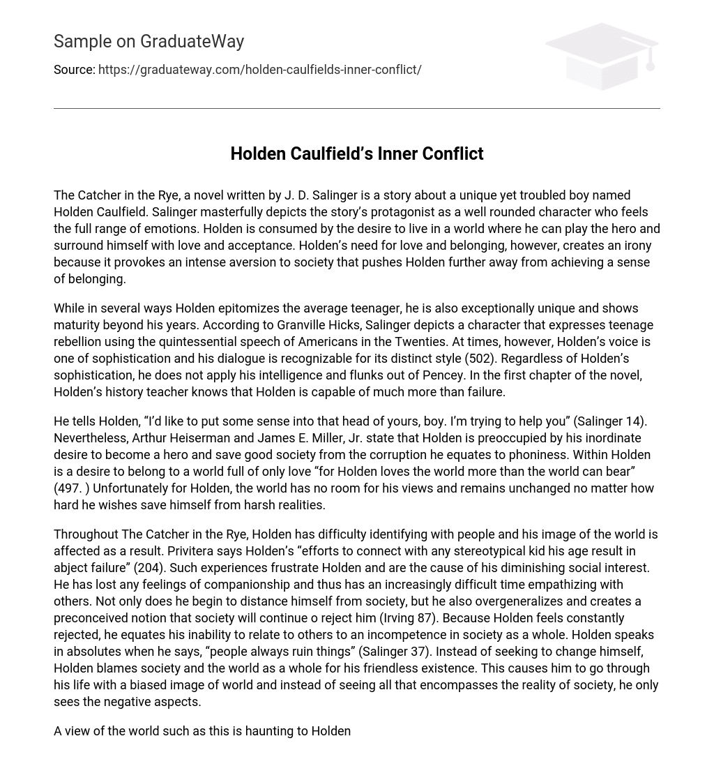 Holden Caulfield’s Inner Conflict Analysis