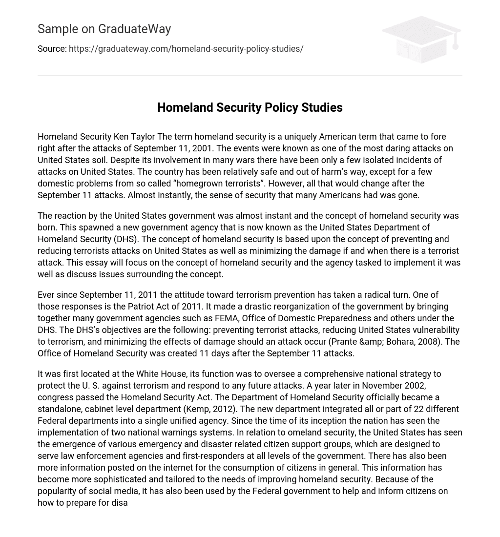 Homeland Security Policy Studies