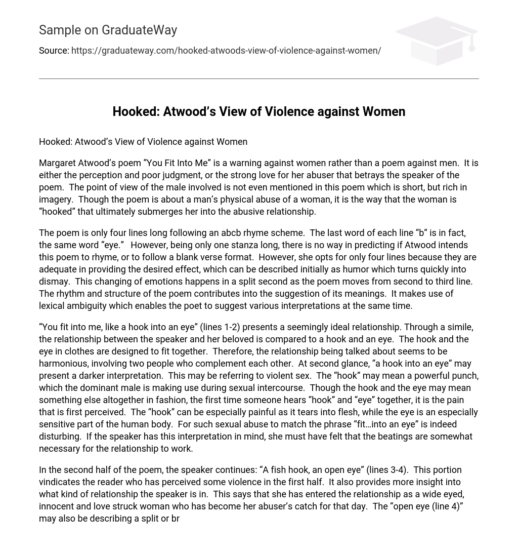 Hooked: Atwood’s View of Violence against Women