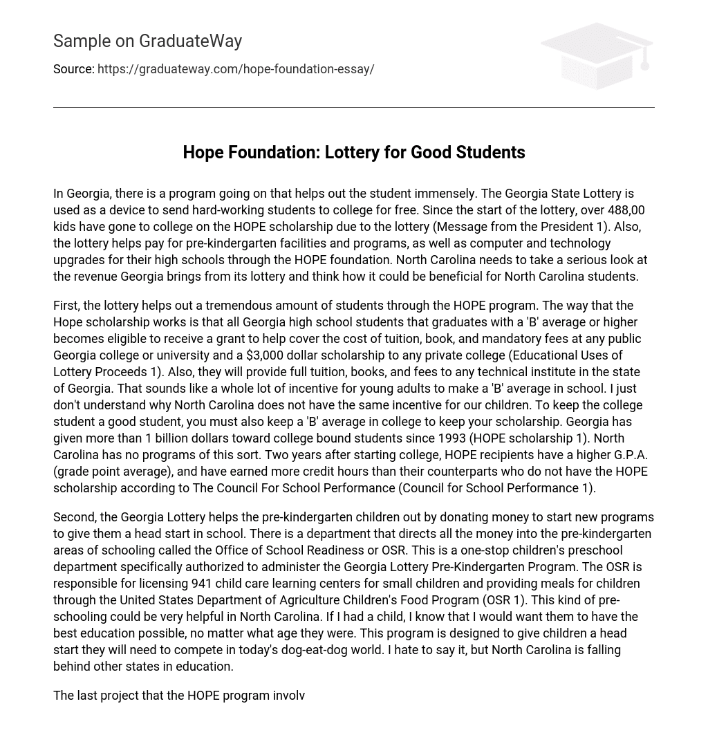 Hope Foundation: Lottery for Good Students