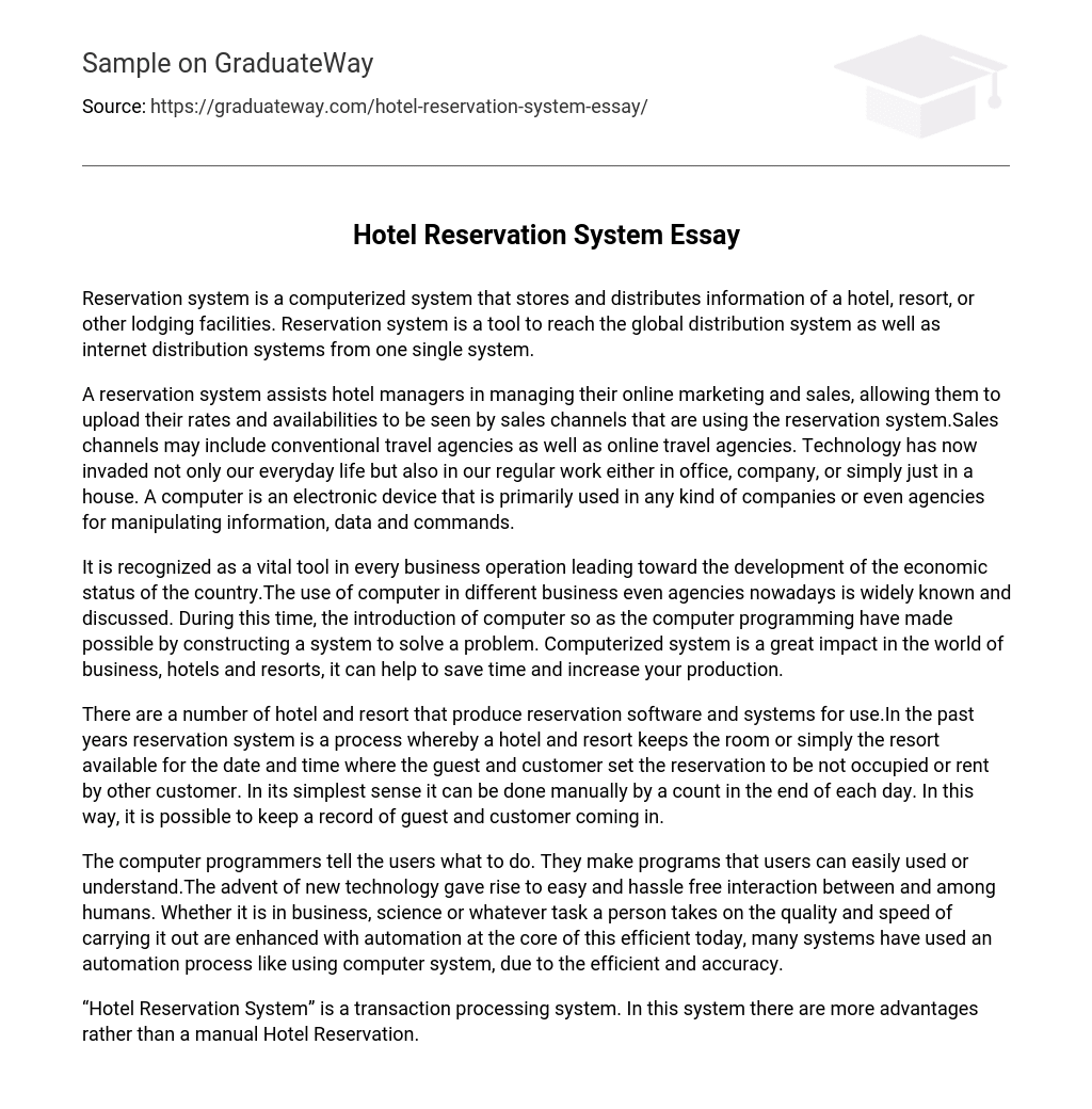 Hotel Reservation System Essay