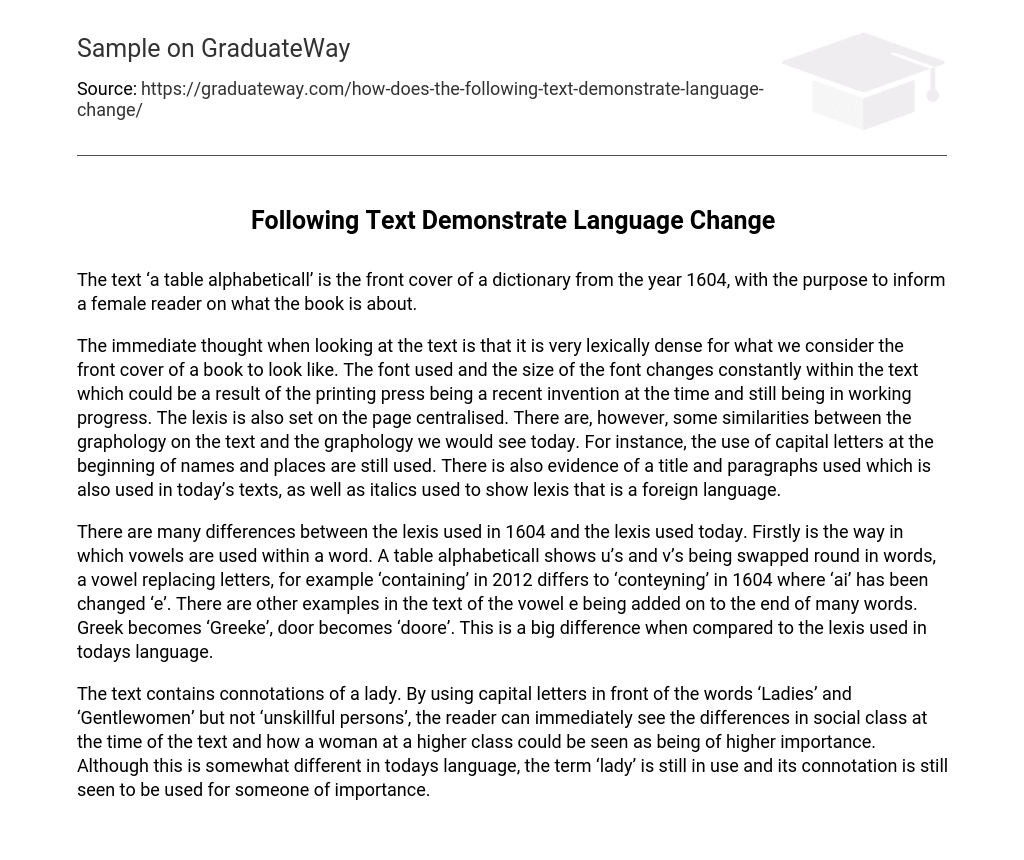 Following Text Demonstrate Language Change