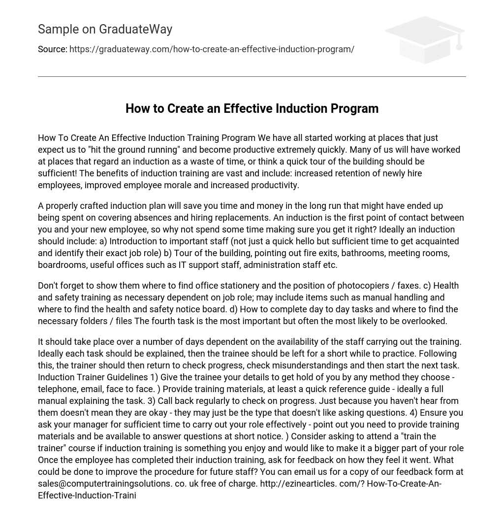  How To Create An Effective Induction Program Essay Example GraduateWay