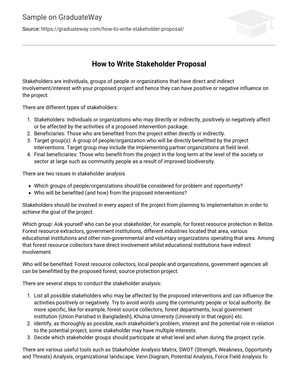 stakeholder proposal essay example