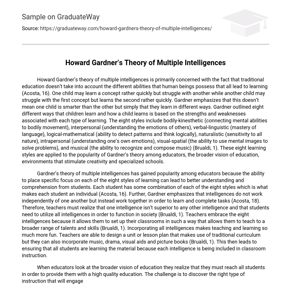 Howard Gardner’s Theory of Multiple Intelligences