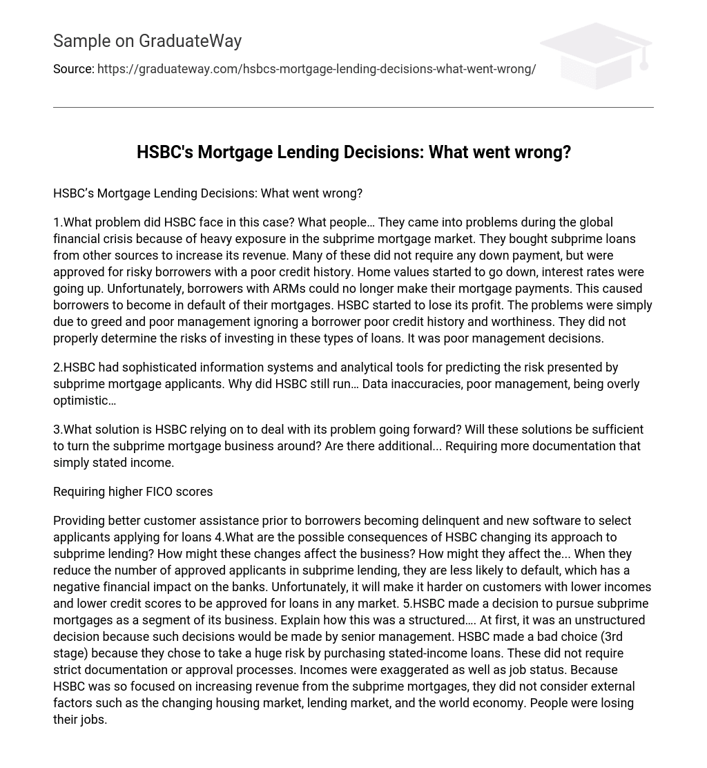 HSBC’s Mortgage Lending Decisions: What went wrong?