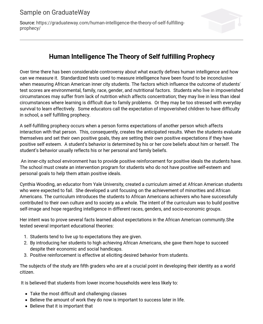 Human Intelligence The Theory of Self fulfilling Prophecy