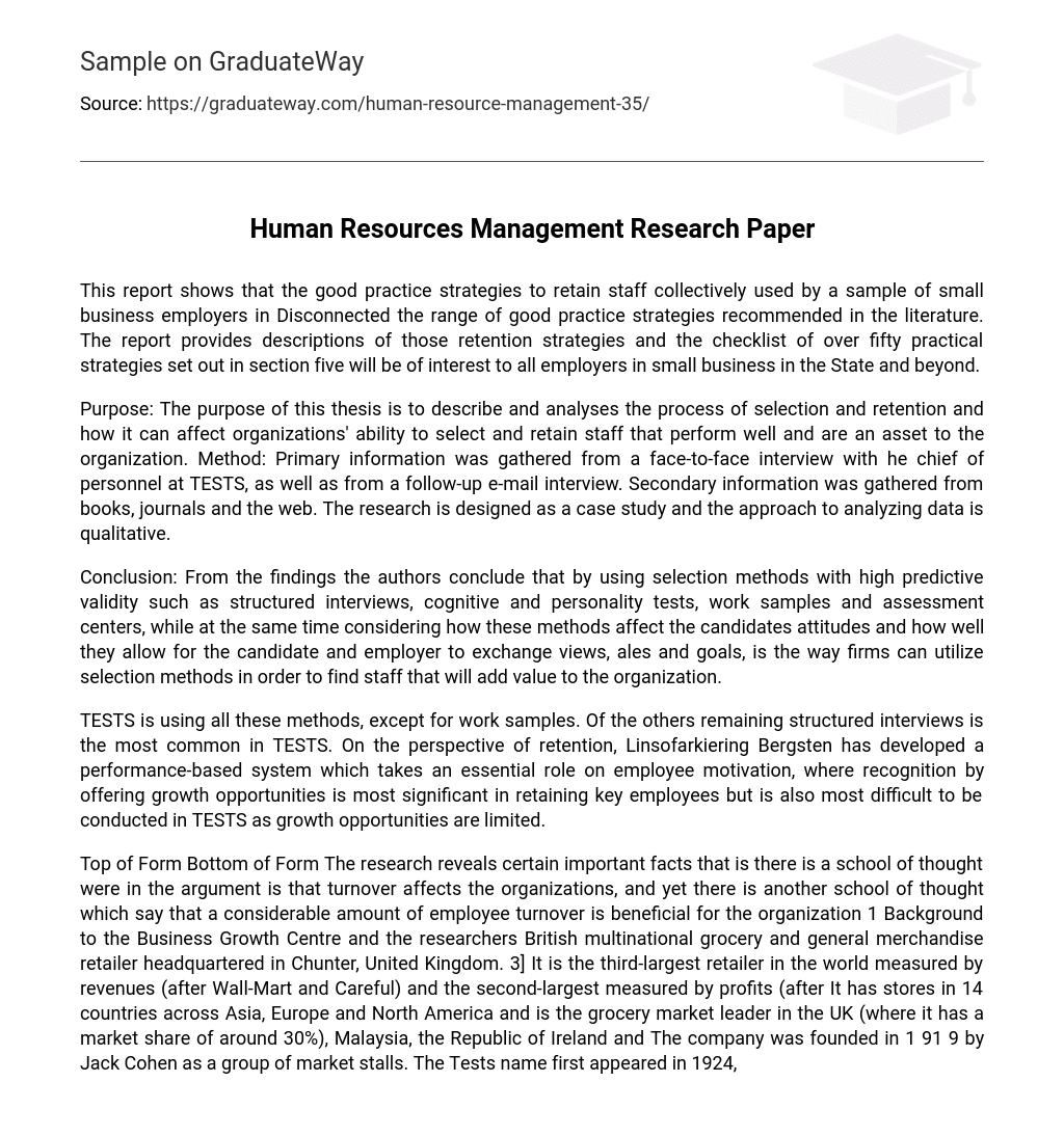 Human Resources Management Research Paper