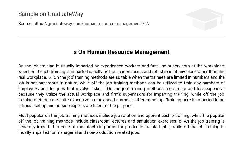 s On Human Resource Management