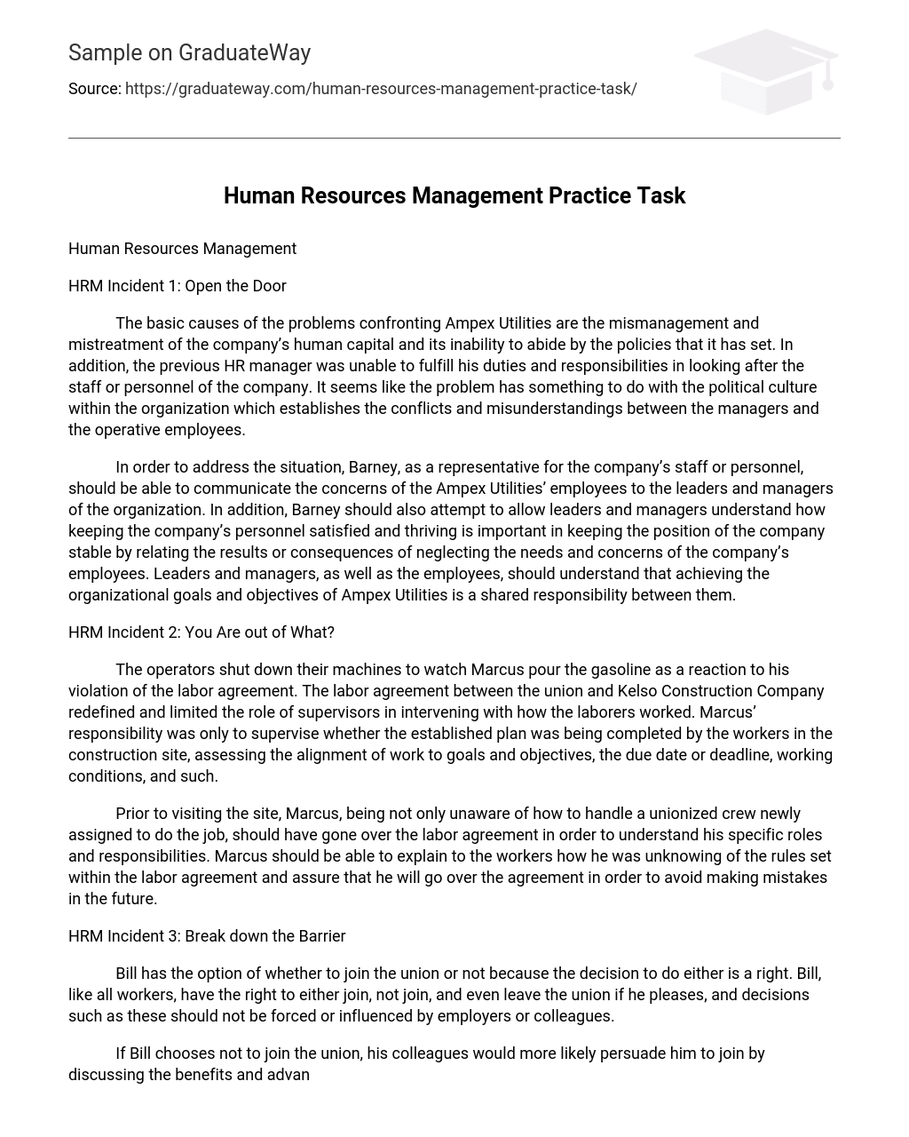 Human Resources Management Practice Task