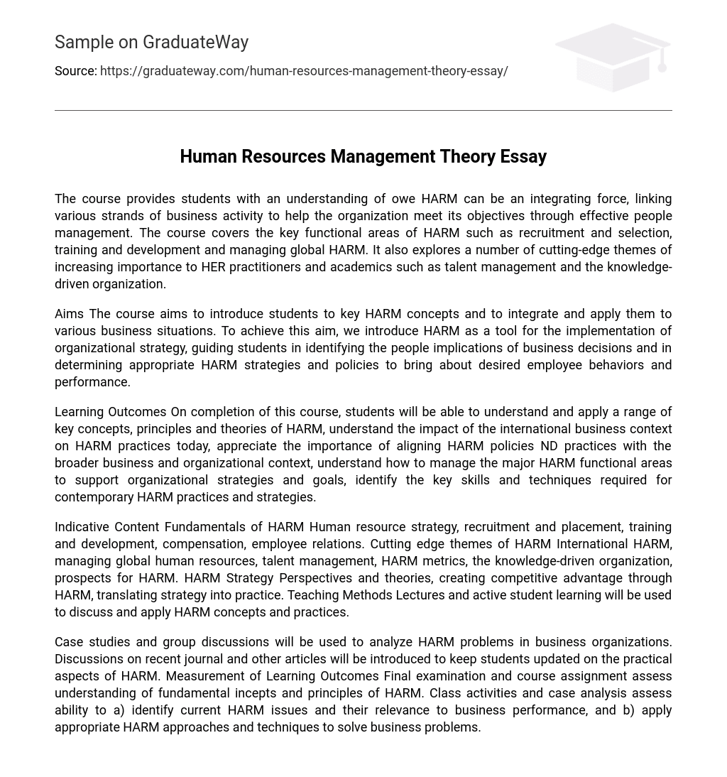 Human Resources Management Theory Essay