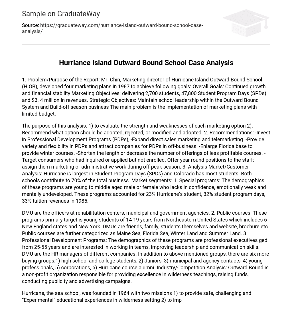 Hurriance Island Outward Bound School Case Analysis