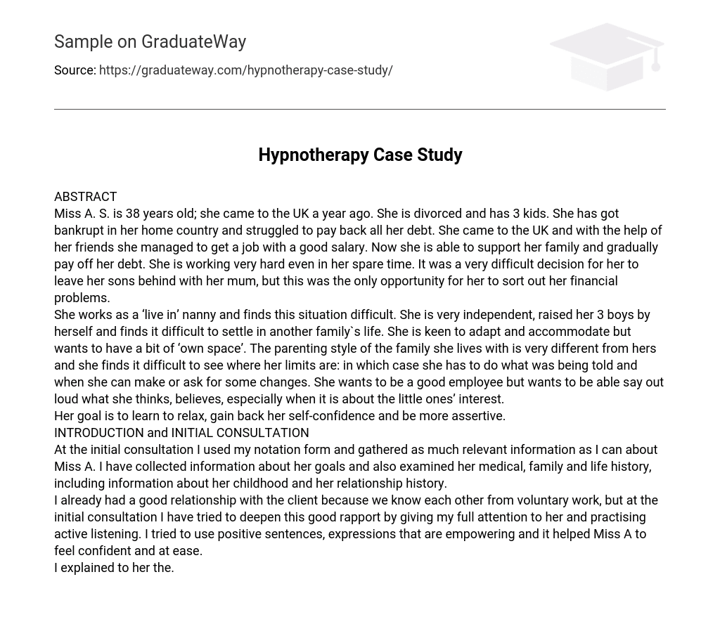 Hypnotherapy Case Study
