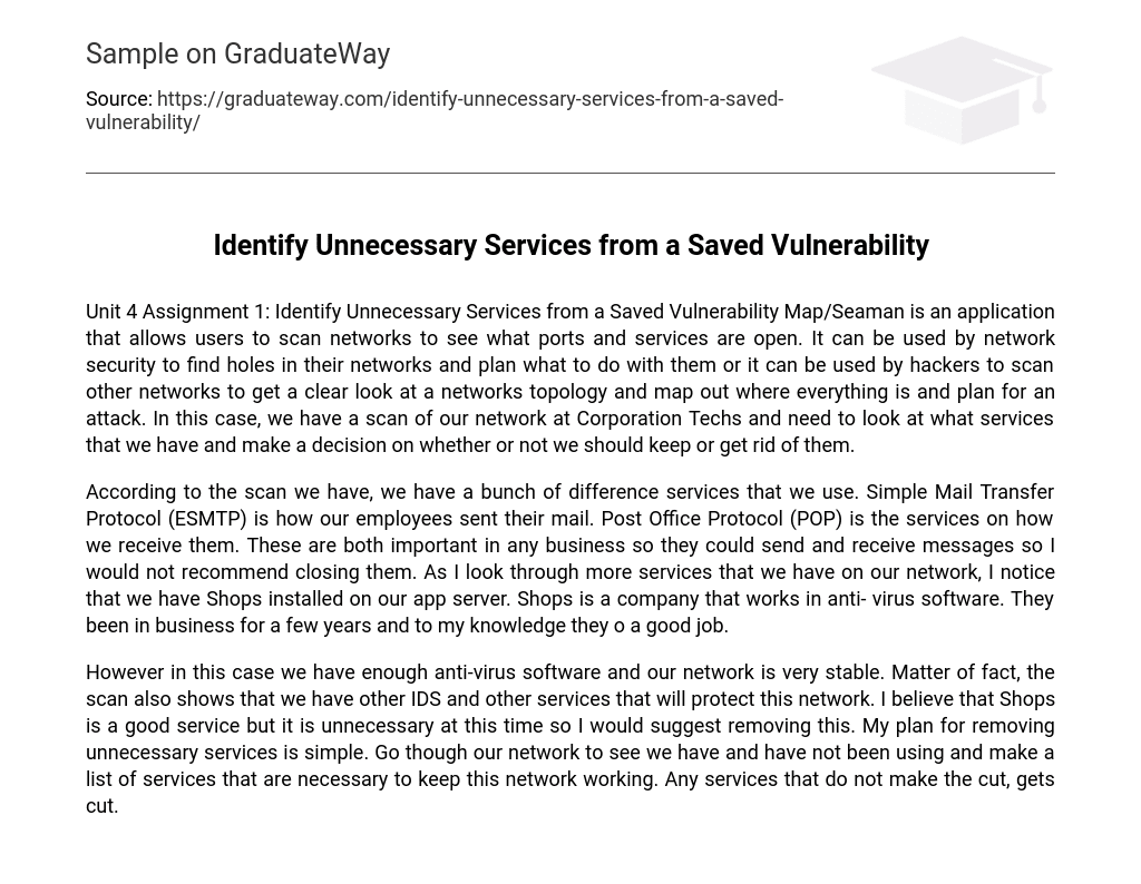 Identify Unnecessary Services from a Saved Vulnerability