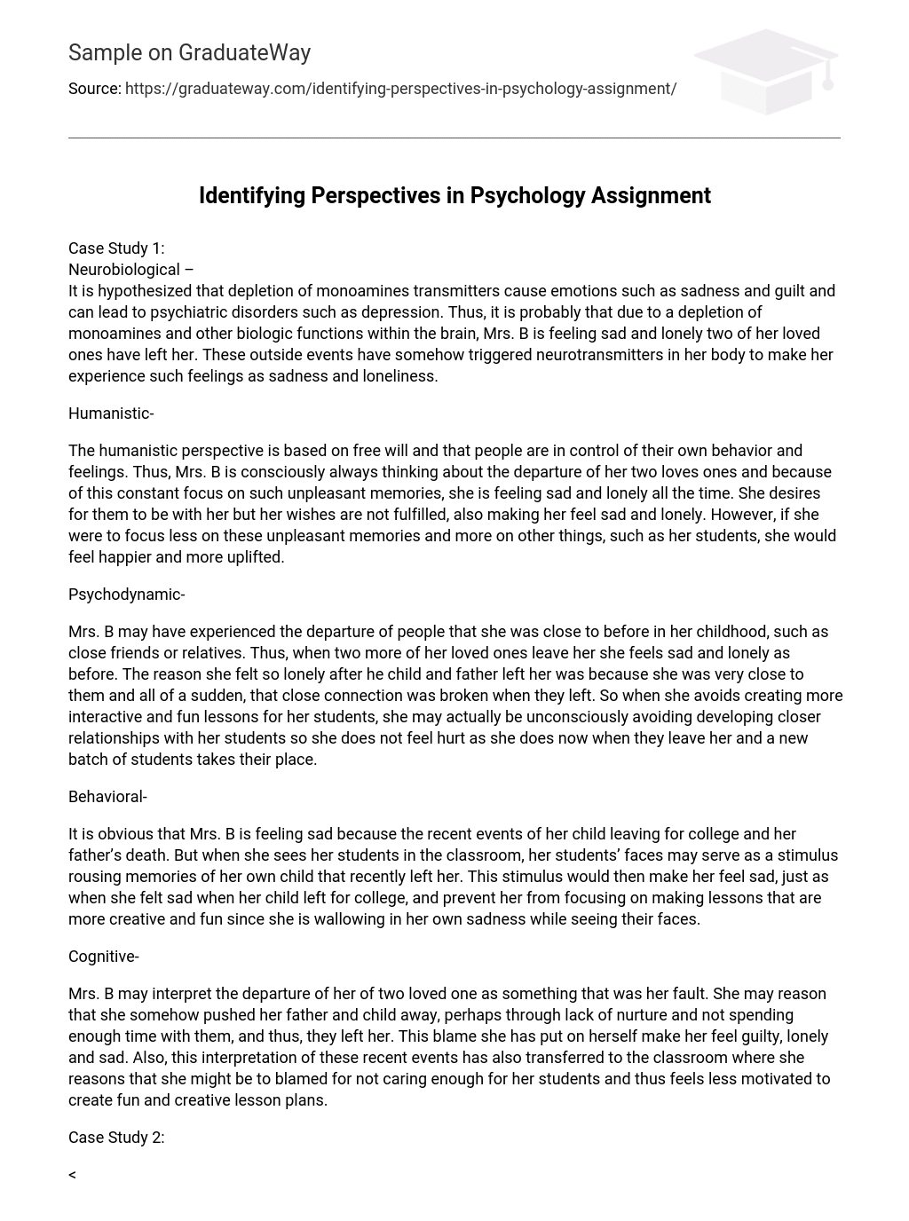 Identifying Perspectives in Psychology Assignment