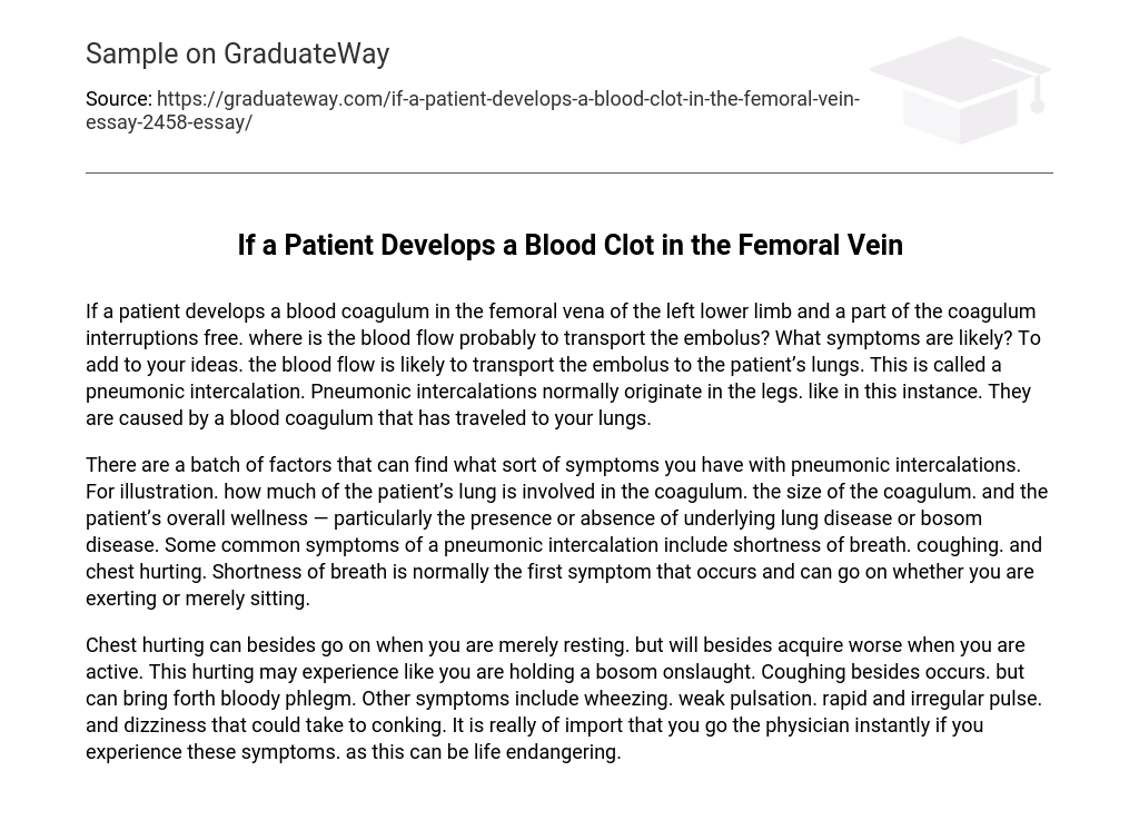If a Patient Develops a Blood Clot in the Femoral Vein