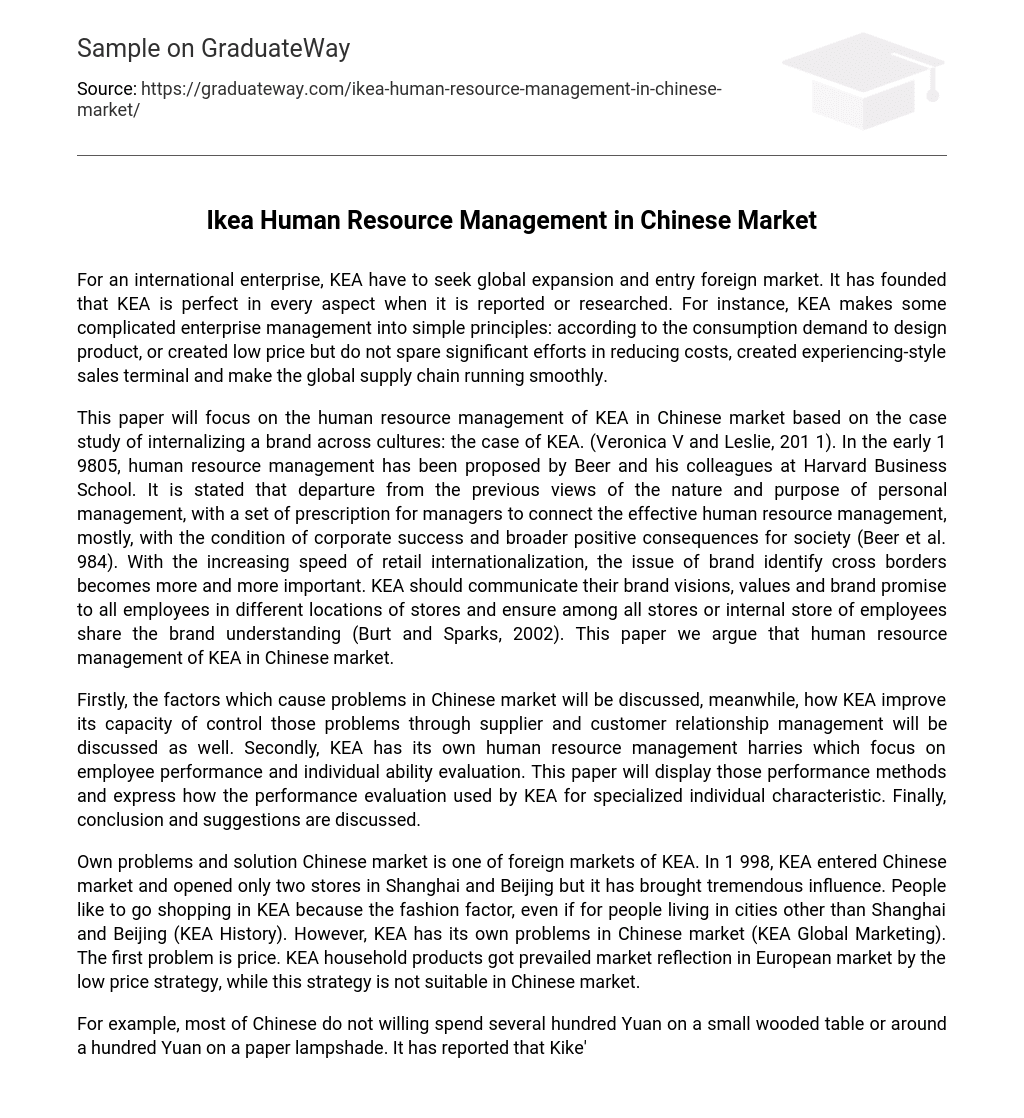 Ikea Human Resource Management in Chinese Market