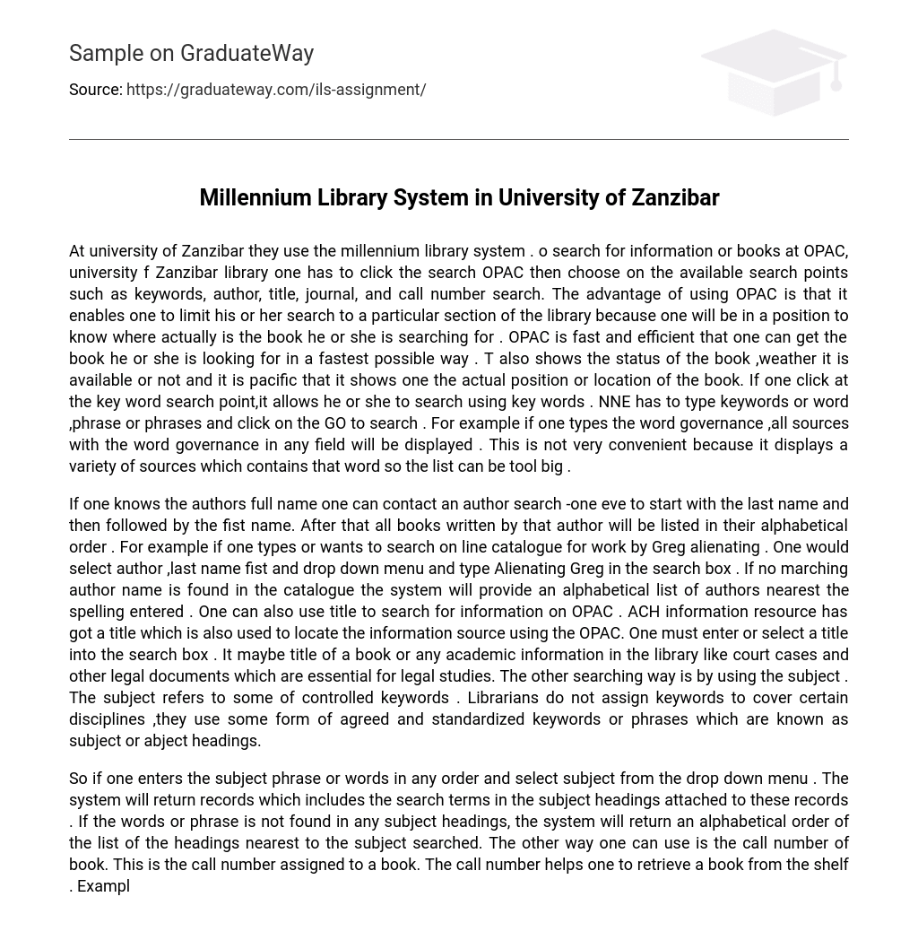 Millennium Library System in University of Zanzibar