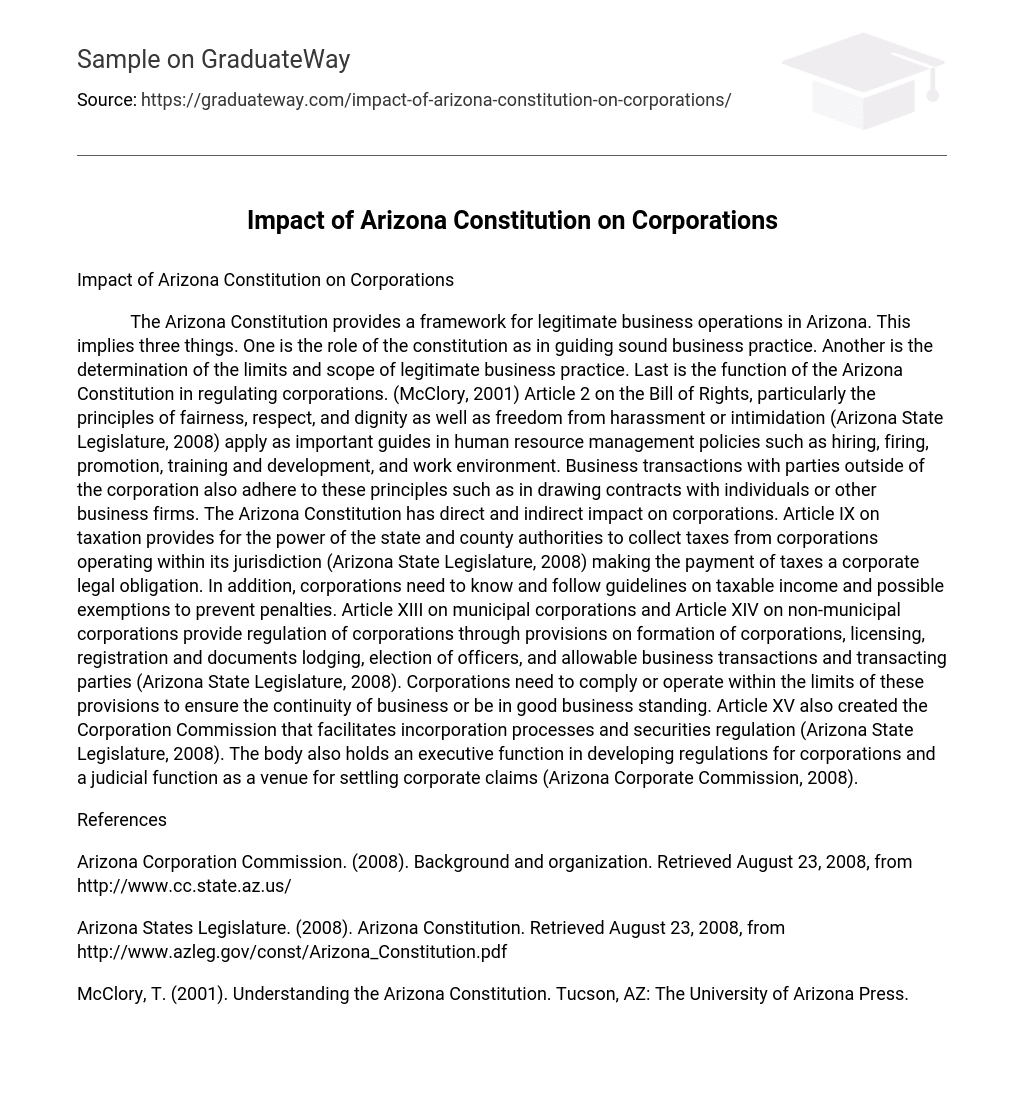 Impact of Arizona Constitution on Corporations