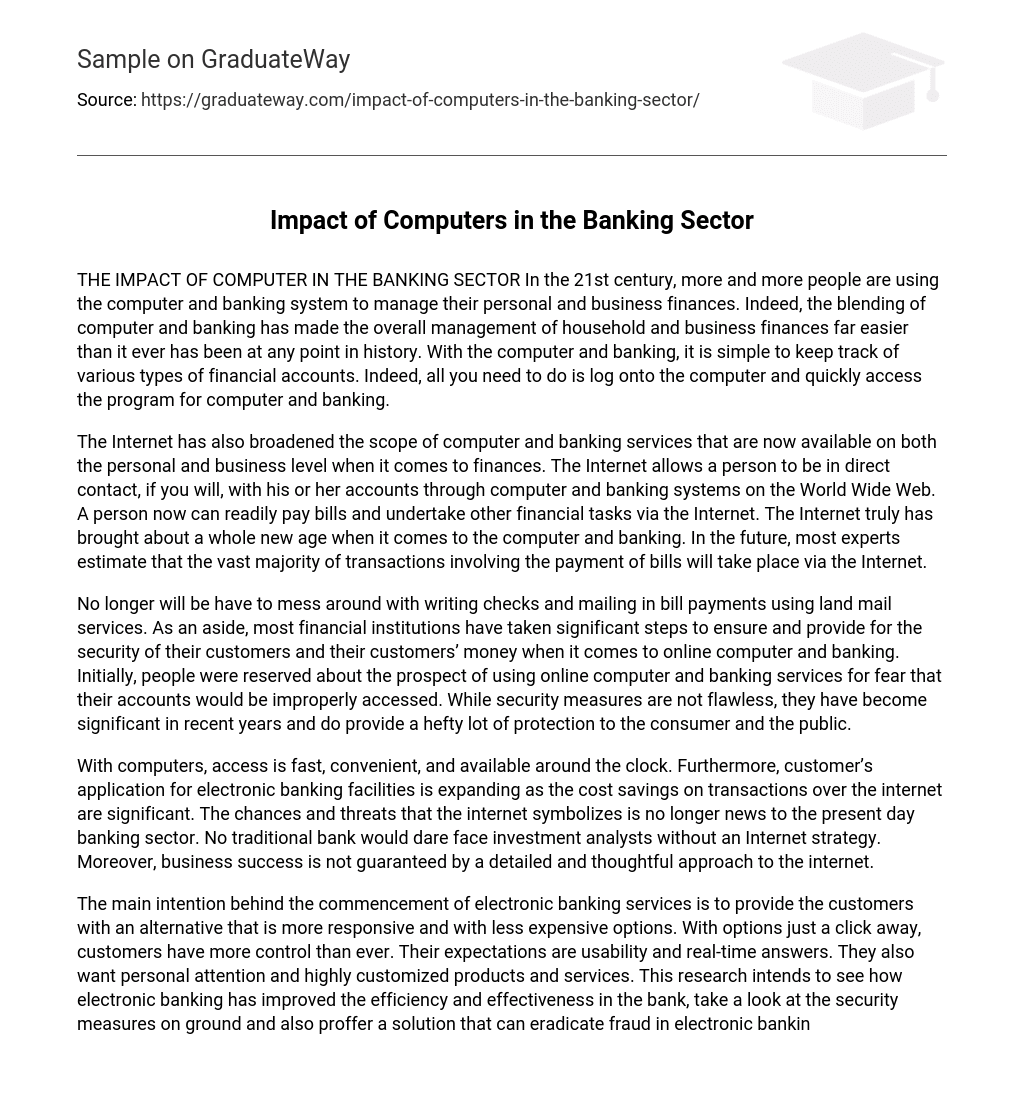 essay on use of computer in banking