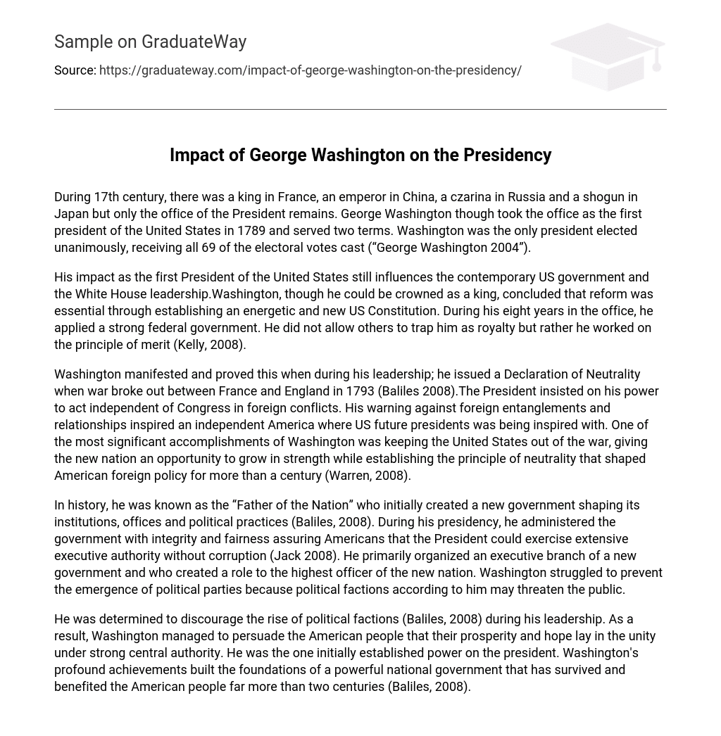 Impact of George Washington on the Presidency