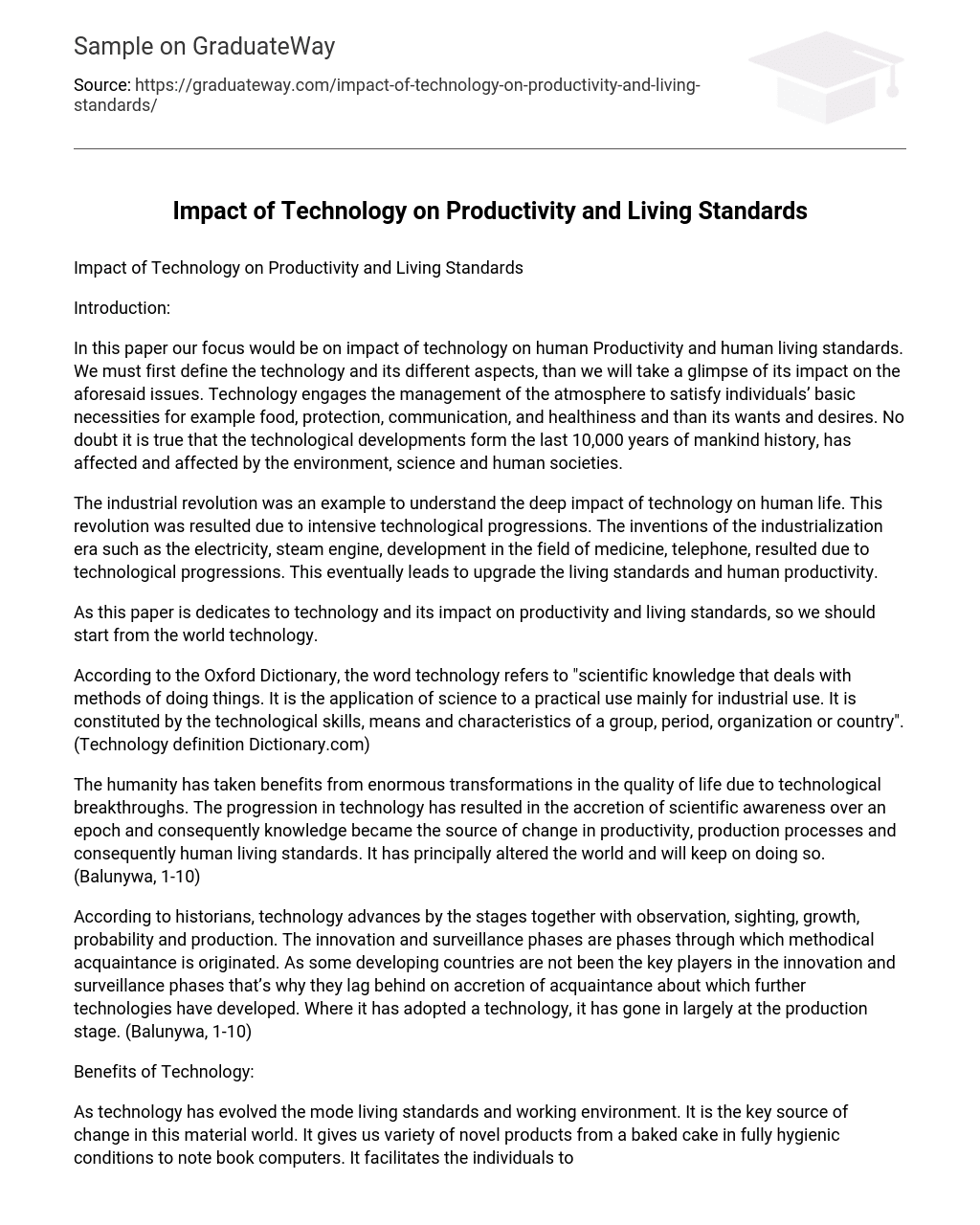 Impact of Technology on Productivity and Living Standards