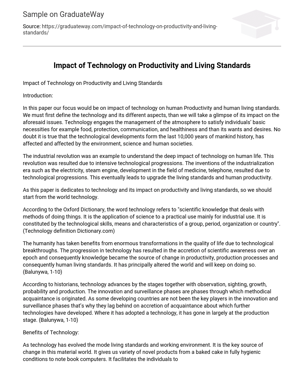 essay on topic impact of technology