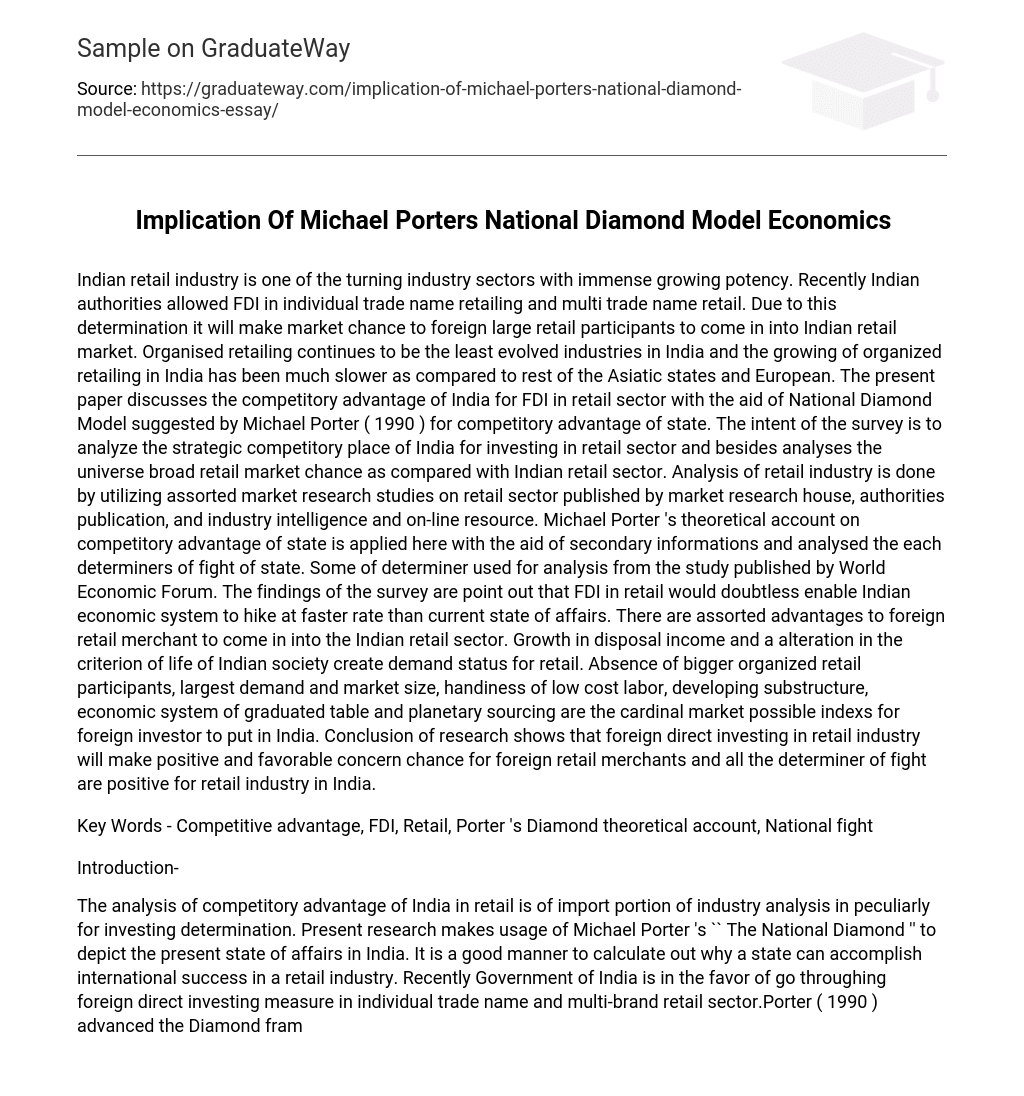 Implication Of Michael Porters National Diamond Model Economics