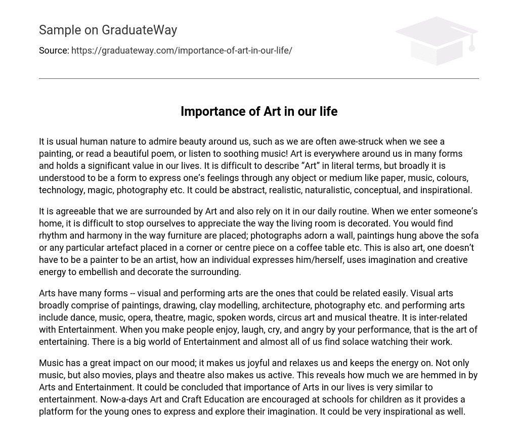  Importance Of Art In Our Life Essay Example GraduateWay