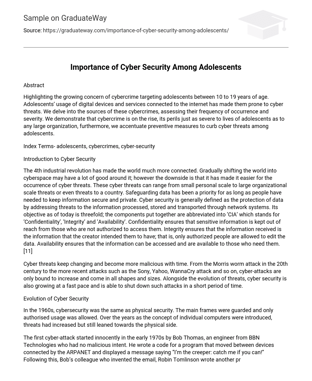 Importance of Cyber Security Among Adolescents