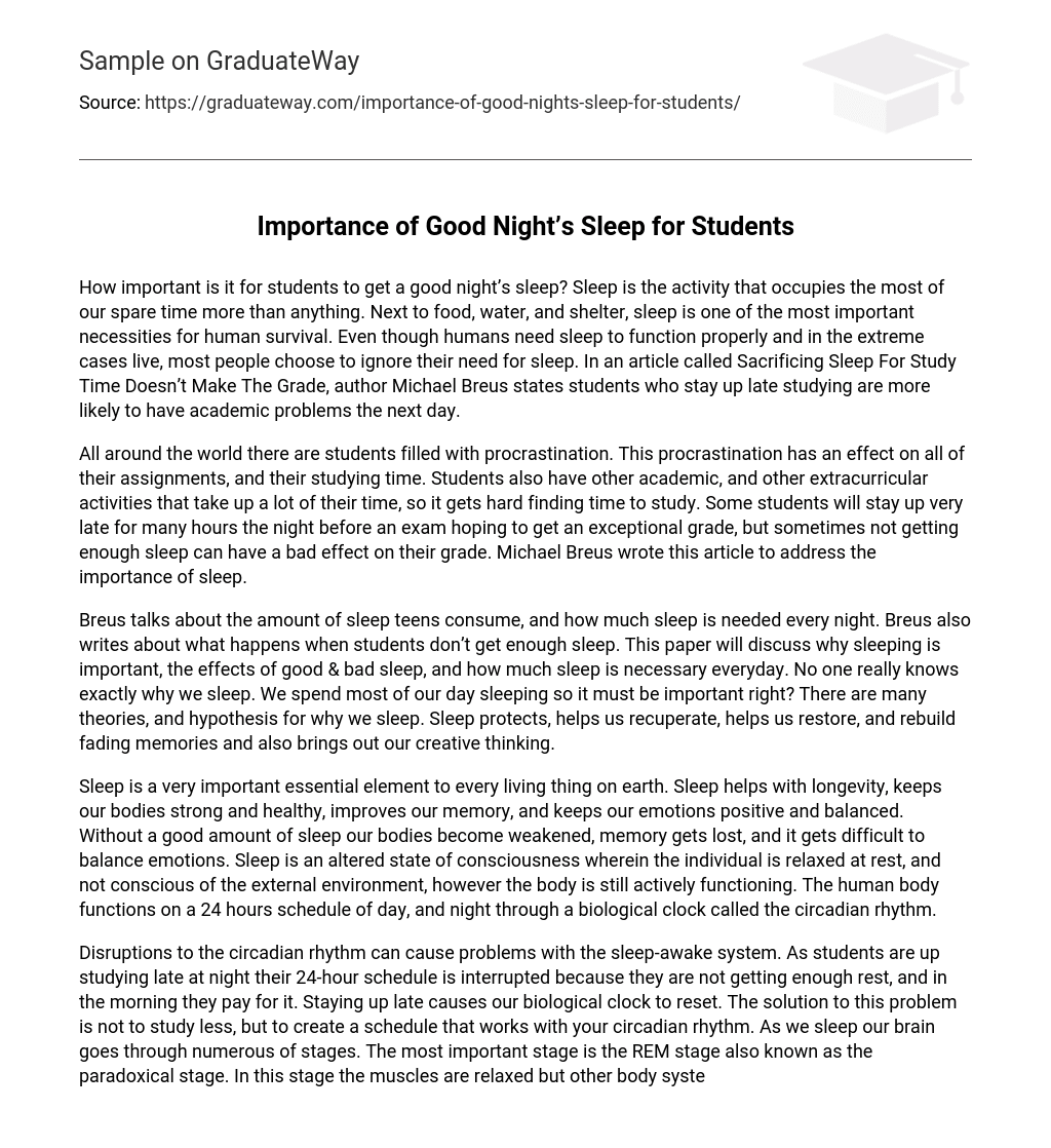 Importance of Good Night’s Sleep for Students