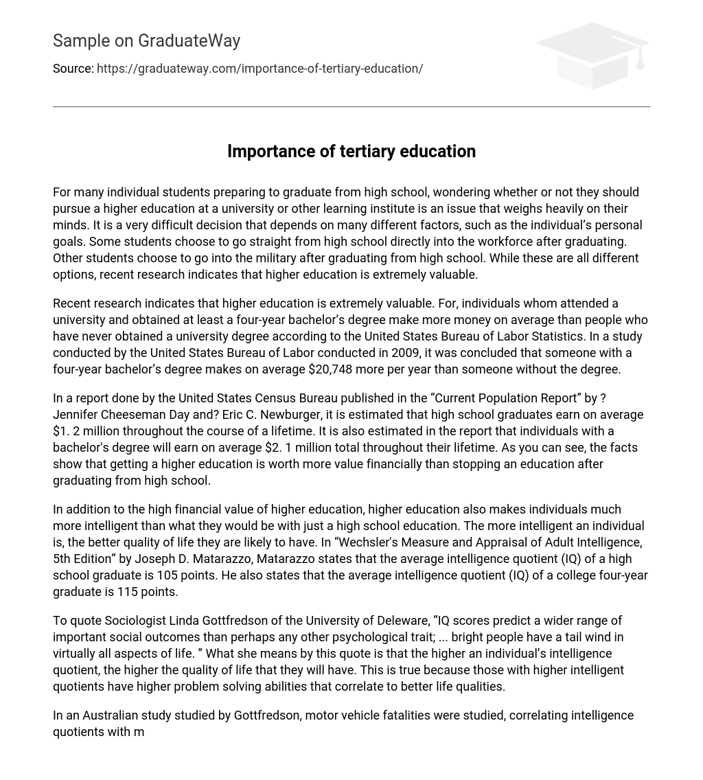  Importance Of Tertiary Education Essay Example GraduateWay