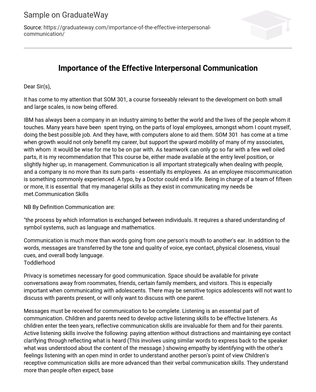 Importance of the Effective Interpersonal Communication
