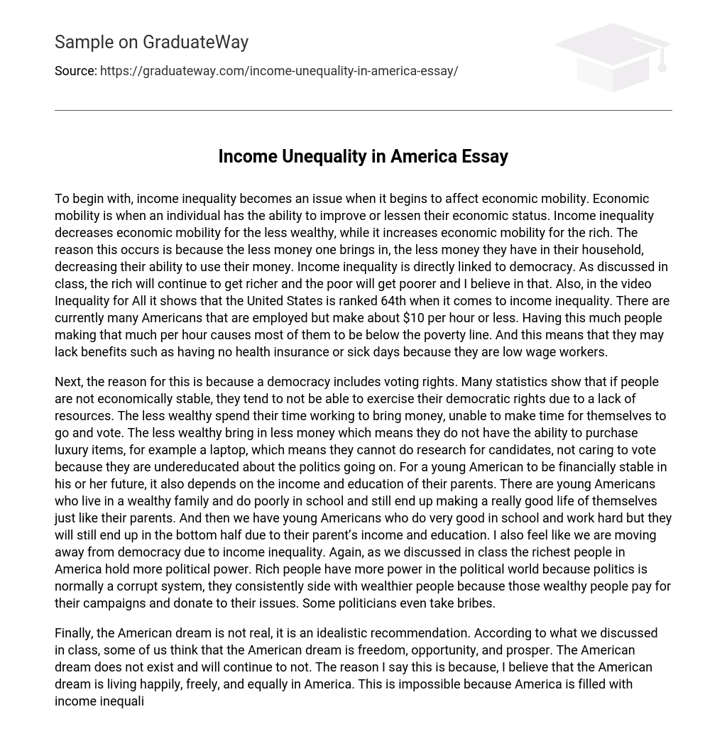 Income Unequality in America Essay