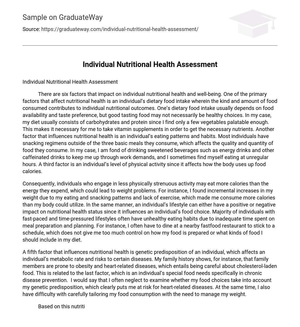 Individual Nutritional Health Assessment