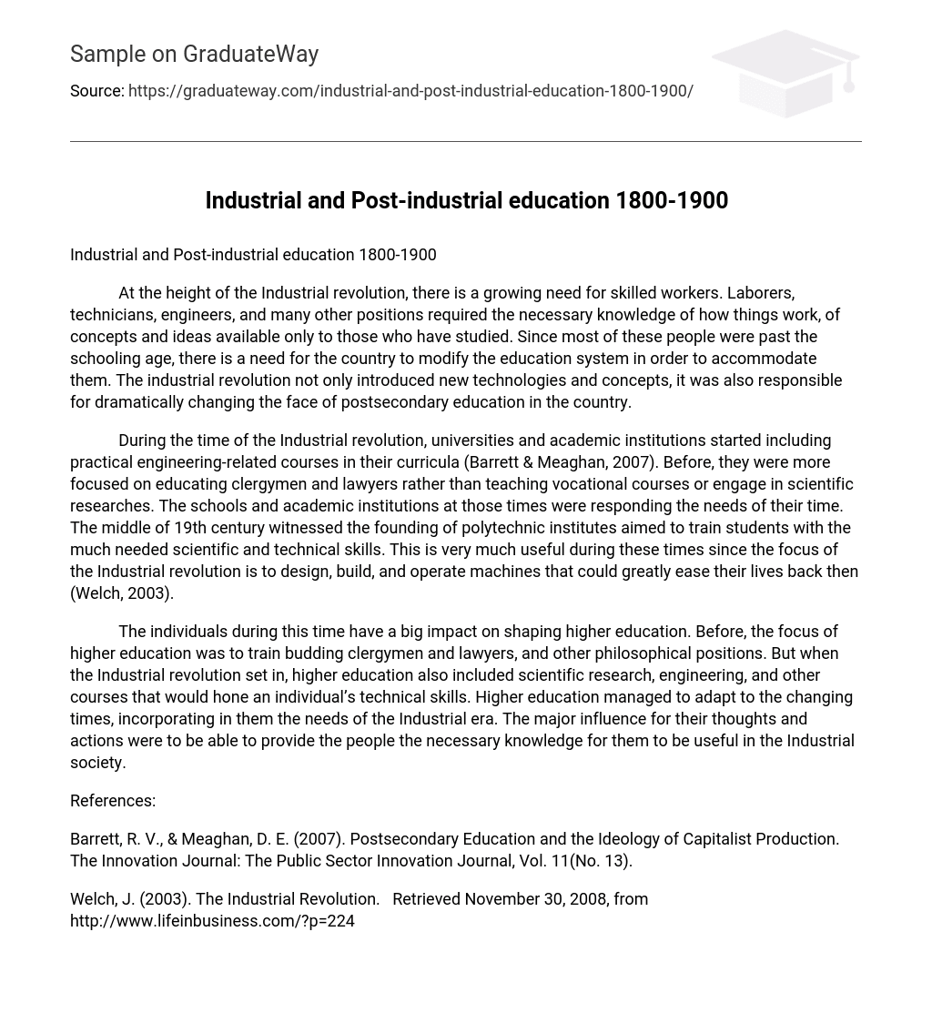 Industrial and Post-industrial education 1800-1900