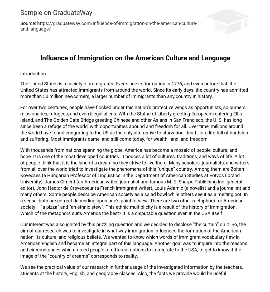Influence of Immigration on the American Culture and Language