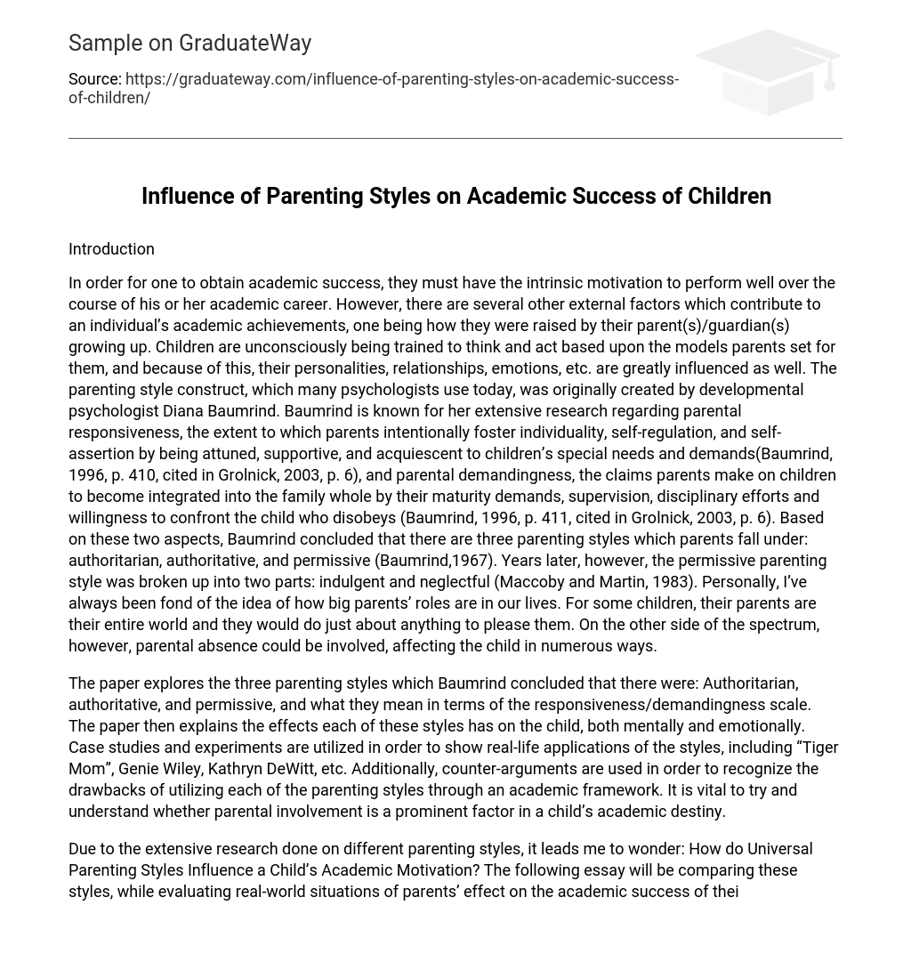 Influence of Parenting Styles on Academic Success of Children