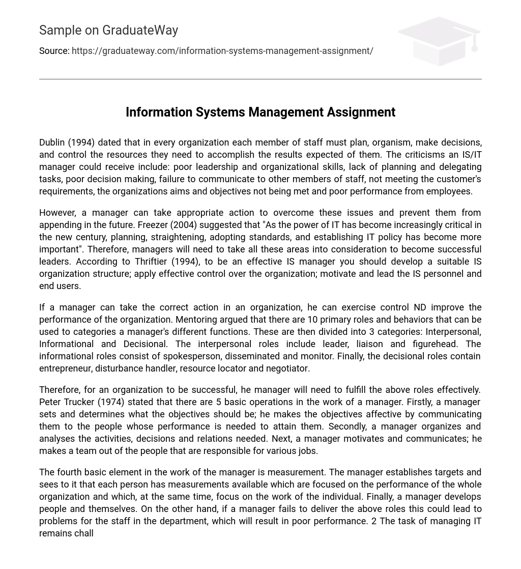 Information Systems Management Assignment