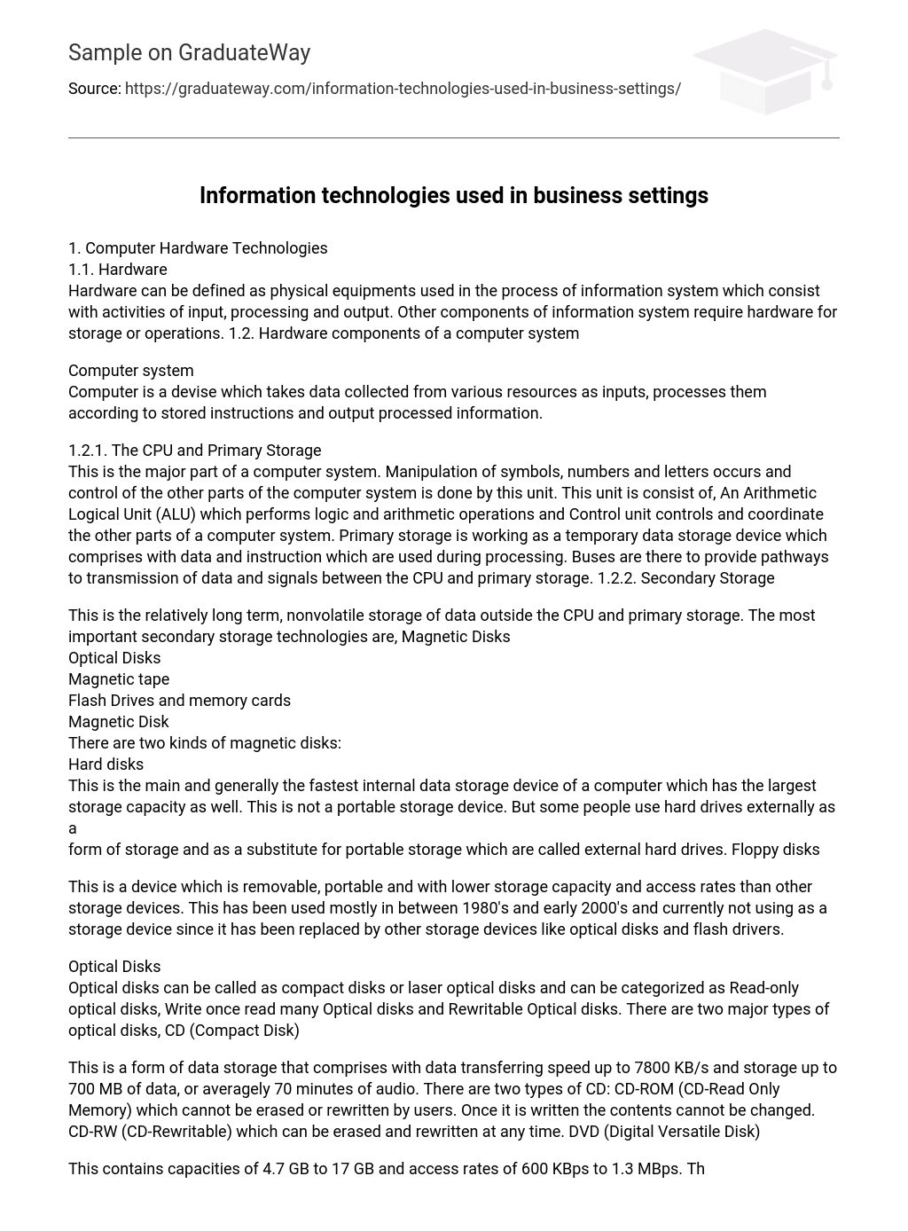 Information technologies used in business settings