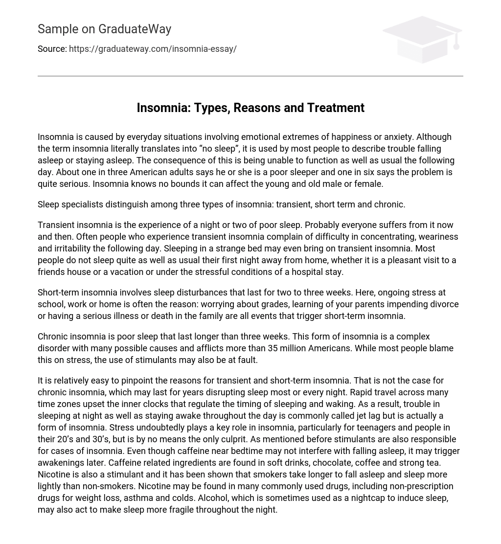 Insomnia: Types, Reasons and Treatment