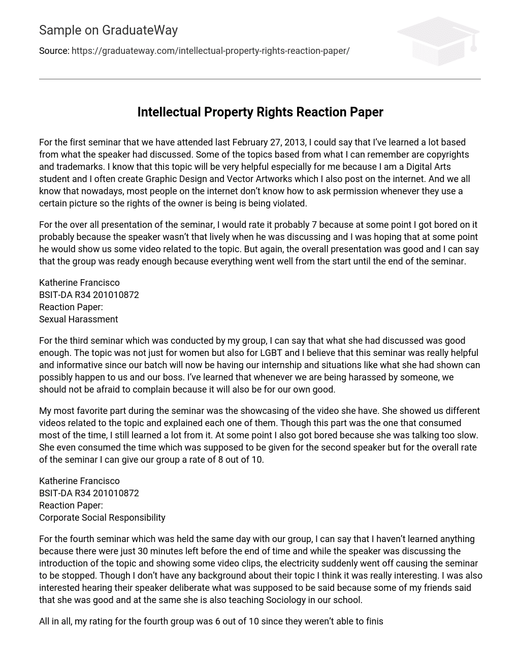 Intellectual Property Rights Reaction Paper